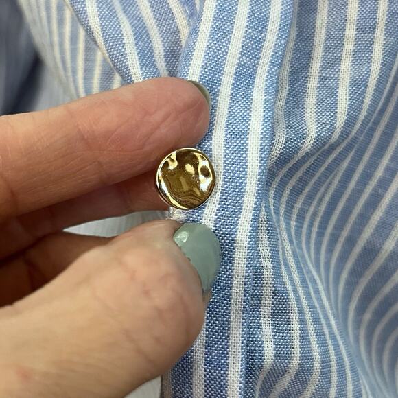 Zara Striped Linen Blend Shirt XS Button Down Long Sleeve Preppy Classic Relaxed - Picture 2 of 10